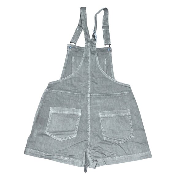 Aerie Womens Khaki Denim Overalls Shorts XS Womens Adjustable Straps Pockets Bei - Picture 11 of 16
